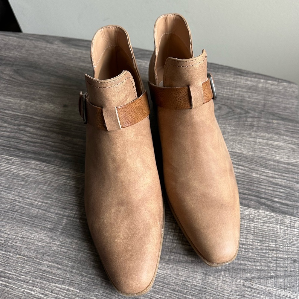 Maeve Light Brown Ankle Boots with Strap Accent - Picture 5 of 12
